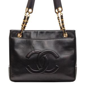 Deca Coco Square Type Double Chain Shoulder Lambskin Black Gold Metal Fittings